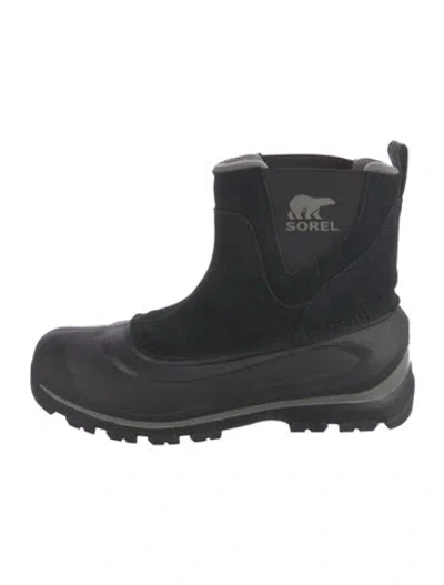 Pre-owned Sorel Suede Graphic Print Rain Boots In Black