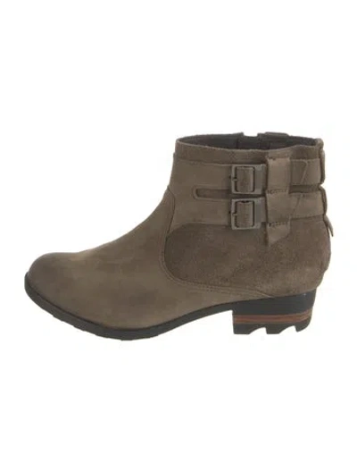 Pre-owned Sorel Suede Moto Boots In Green