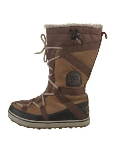 Pre-owned Sorel Suede Patterned Snow Boots In Brown/green