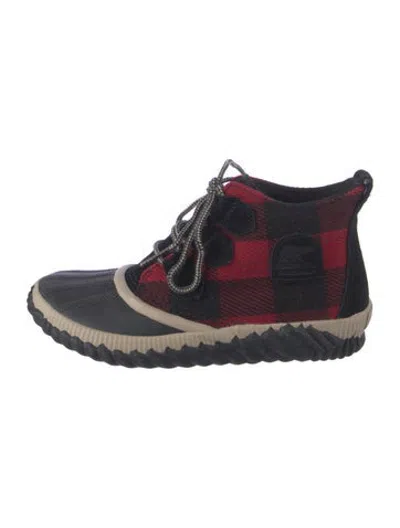 Pre-owned Sorel Suede Plaid Print Boots In Red