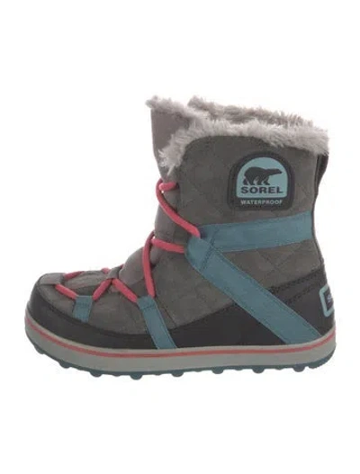 Pre-owned Sorel Suede Plaid Print Lace-up Boots In Gray