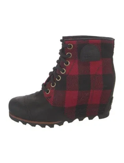 Pre-owned Sorel Suede Plaid Print Lace-up Boots In Red
