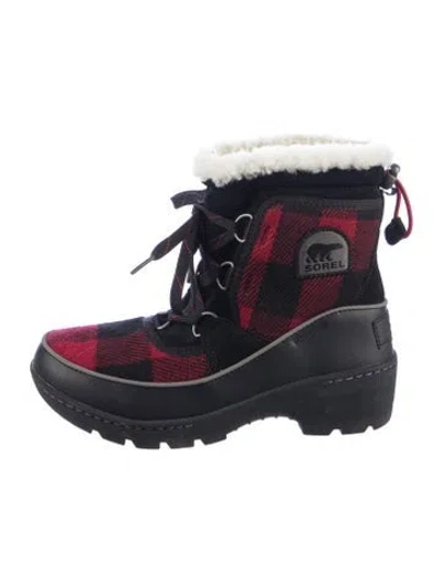 Pre-owned Sorel Suede Plaid Print Snow Boots In Blue