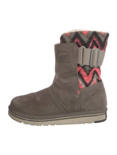 Pre-owned Sorel Suede Printed Combat Boots In Black