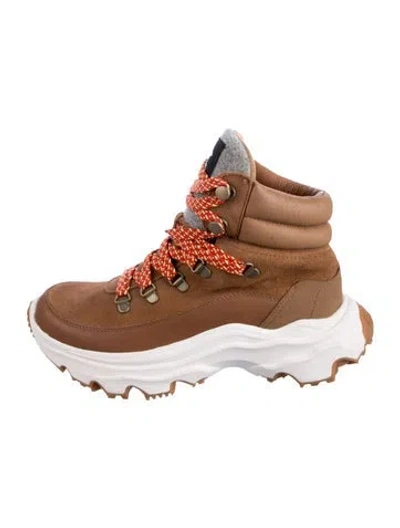 Pre-owned Sorel Suede Printed Hiking Boots In Brown