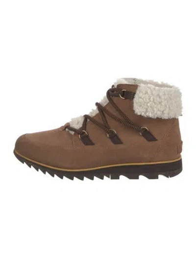 Pre-owned Sorel Suede Printed Lace-up Boots In Brown