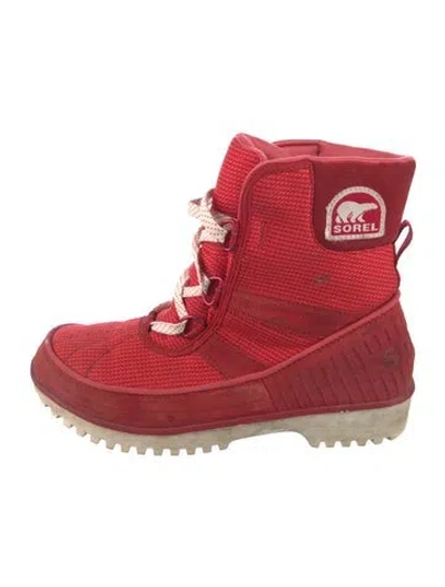 Pre-owned Sorel Suede Printed Lace-up Boots In Red