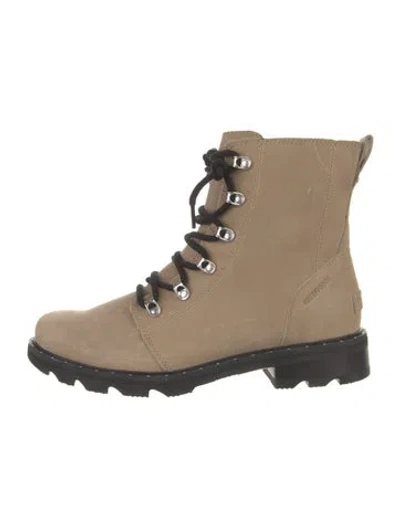Pre-owned Sorel Suede Studded Accents Combat Boots In Neutral