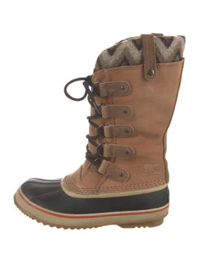 Pre-owned Sorel Suede Tweed Pattern Snow Boots In Brown