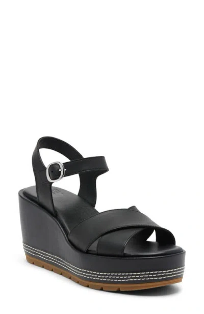 Sorel Sunpeak Ankle Strap Platform Wedge Sandal In Black