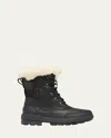 Sorel Tivoli Leather Shearling Snow Booties In Black Sea Salt