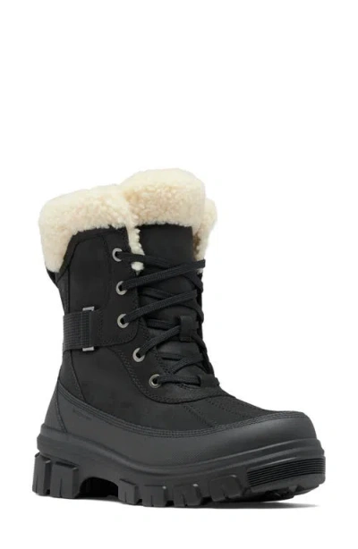 Sorel Tivoli Leather Shearling Snow Booties In Black Leather
