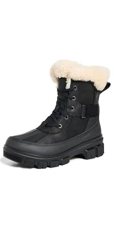 Sorel Tivoli Leather Shearling Snow Booties In Black Leather