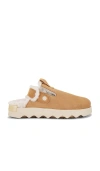 Sorel Viibe Cozy Faux Fur Suede Clogs In Tawny Buff And Natural-brown In Tawny Buff & Natural