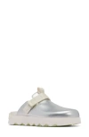 Sorel Viibe Suede Slingback Clogs In Sea Salt/ Luminous Lime