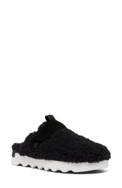 Sorel Viibe Faux Shearling Clog In Black/sea Salt