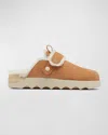 Sorel Viibe Suede Faux Fur Cozy Mules In Yellow