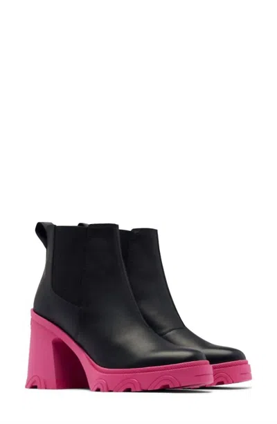 Sorel Women's Brex Waterproof Platform Block Heel Chelsea Boot In Black Cactus Pink