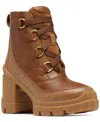 Sorel Caribou X Waterproof Lace-up Block Heel Bootie In Velvet Tan,tobacco