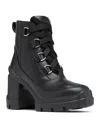 Sorel Caribou X Waterproof Lace-up Block Heel Bootie In Black/black