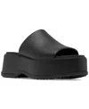 Sorel Dayspring Womens Leather Wedge Slide Sandals In Black,black