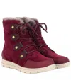 Sorel Women's Explorer Joan Faux Fur Suede Leather Winter Boots In Red In Burgundy