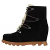 Sorel Joan Of Arctic Wedge Iii Lace Cozy Womens Suede Fleece Lined Ankle Boots In Black