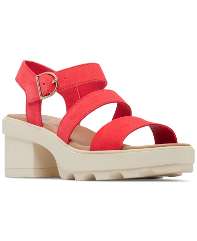 Sorel Women's Joanie Block-heel Lug-sole Sandals In Red Glo,honey White