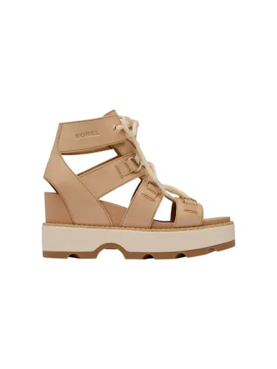 Sorel Women's Joanie Iv Lace Wedge Sandals In Honest Beige/gum In Multi