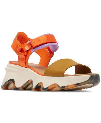 Sorel Women's Kinetic Impact Ankle-strap Sport Platform Sandals In Optimized Orange,honey White