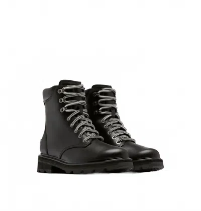 SOREL WOMEN'S LENNOX LACE STKD WATERPROOF BOOT IN BLACK SEA SALT