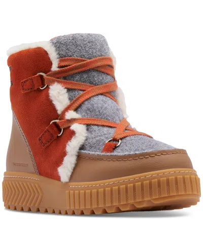 Sorel Ona Ave Alpine Wp Fleece Lined Waterproof Leather Boots In Velvet Tan And Sanguine-brown