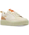 Sorel Ona Ave Check Mixed Leather Sneakers In Bleached Ceramic,light Aloe