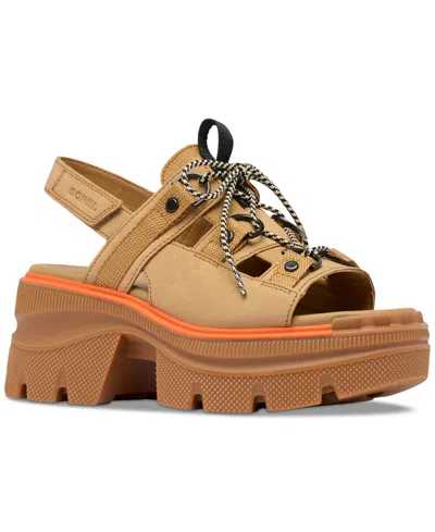 Sorel Women's Rein Laced Platform Sandals In Caribou Buff,black