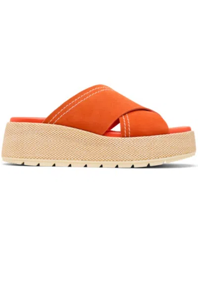 Sorel Women's Sunpeak Platform Slide Sandal In Crimson Fire, Honey White In Orange