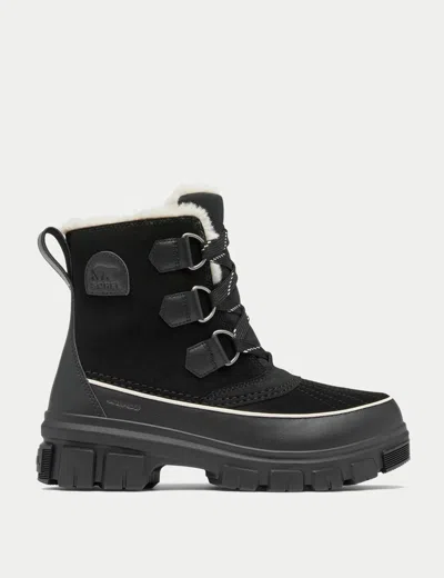Sorel Tivoli V Wp Waterproof Boots In Black And Fawn In Black Suede