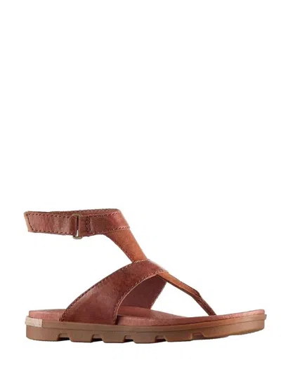 Sorel Women's Torpeda Ankle Strap Sandal In Camel Brown In Yellow