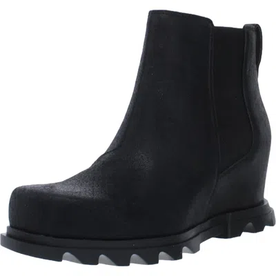 Sorel Womens Leather Wedges Ankle Boots In Black
