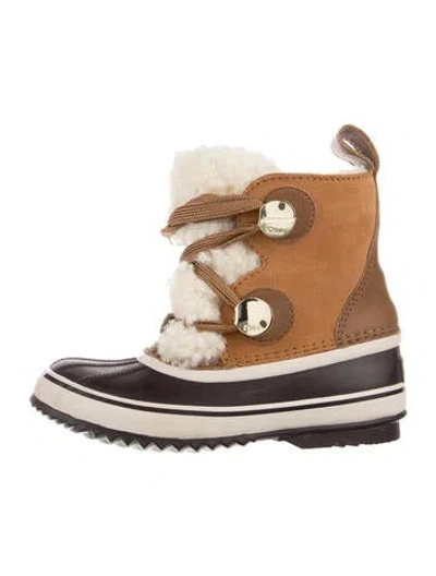 Pre-owned Sorel X Chloé Suede Colorblock Pattern Snow Boots In Brown
