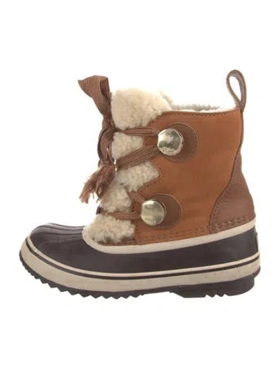 Pre-owned Sorel X Chloé Suede Fur Trim Lace-up Boots In Brown