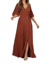 Sorella Vita Full-length Bridesmaid Wrap Dress With ¾ Flutter Sleeves In Burnt Orange In Yellow