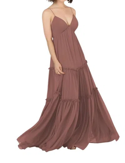 Sorella Vita Long Boho Bridesmaid Dress With Simple Straps In Toffee In Brown