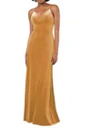 Sorella Vita Plush Velvet A-line Bridesmaid Dress With Floor-length Skirt In Amber In Brown