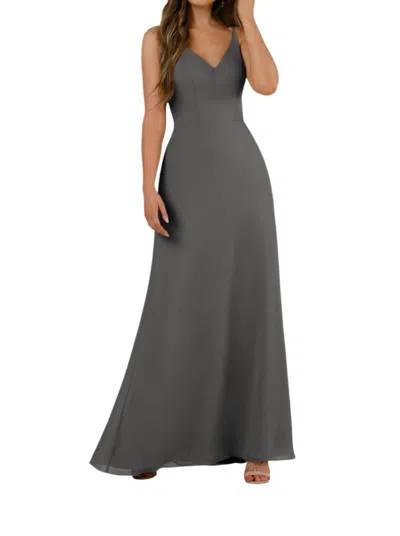 Sorella Vita Simple V-neckline Bridesmaid Dress With Floor-length Skirt In Charcoal In Pink