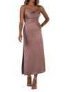 Sorella Vita Tea-length Charmeuse Bridesmaid Dress With Skirt Slit In Smoky Quartz In Multi