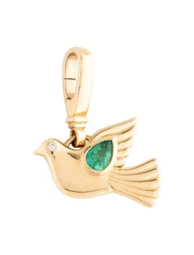 Pre-owned Sorellina 18k Emerald & Diamond Dove Charm In Multicolor