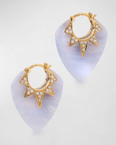 Sorellina 18k Yellow Gold Earrings With Blue Lace Agate And Gh-si Diamonds. 25x20mm