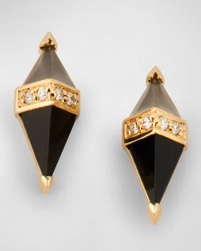 Sorellina 18k Yellow Gold Earrings With Grey Moonstone, Black Onyx And Gh-si Diamonds, 12x5mm