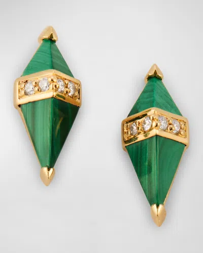 Sorellina 18k Yellow Gold Earrings With Malachite And Gh-si Diamonds, 12x5mm In Malachite,