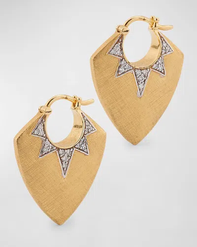 Sorellina 18k Yellow Gold Florentine Earrings With White Rhodium Over Gh-si Diamonds. In Yg